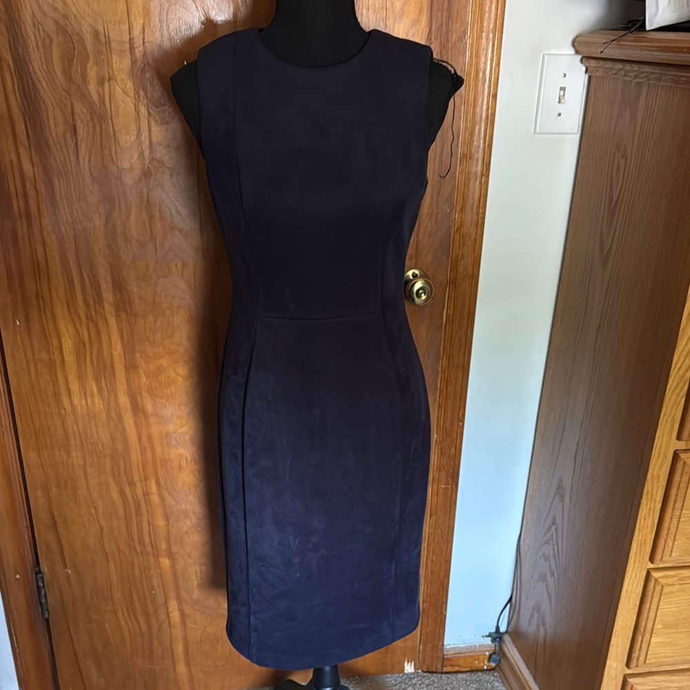 Elegant Suede Navy Sleeveless Dress